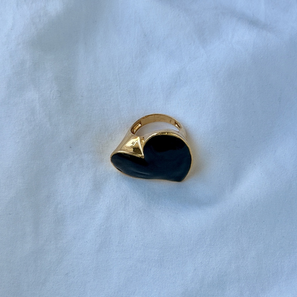 Enamel Black Heart 18k Gold Plated Ring Size 8